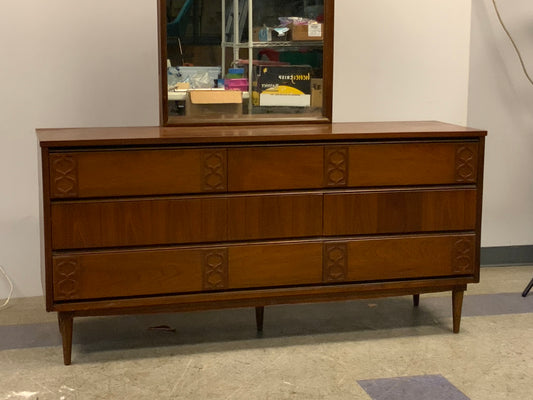 MCM  Walnut 9 drawer triple dresser with mirror