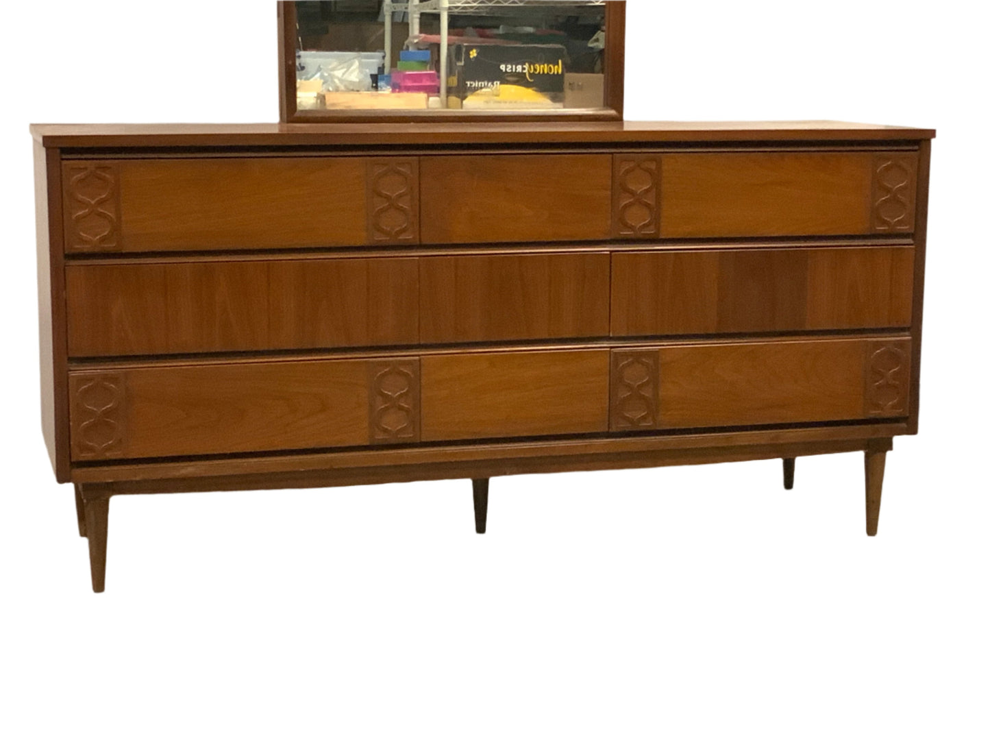 MCM  Walnut 9 drawer triple dresser with mirror