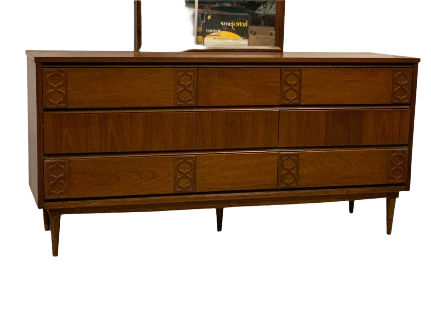 MCM  Walnut 9 drawer triple dresser with mirror