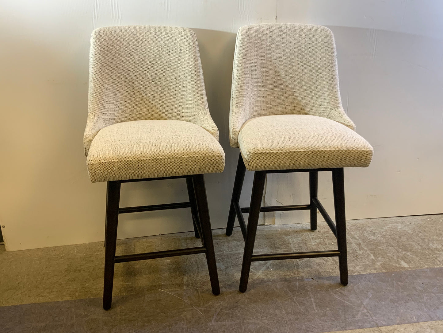 New Upholstered Counter Height Swivel Barstool with Back - Set of 2- Ivory White-Fabric