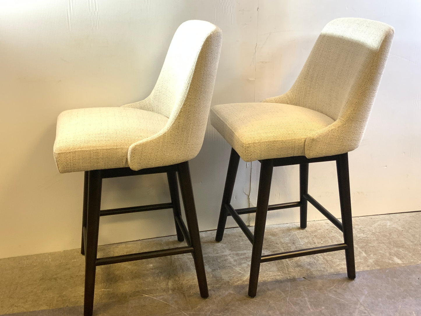 New Upholstered Counter Height Swivel Barstool with Back - Set of 2- Ivory White-Fabric