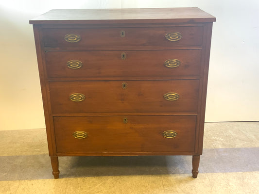 19th Century Antique 4 Drawer Chest With Brass Pulls