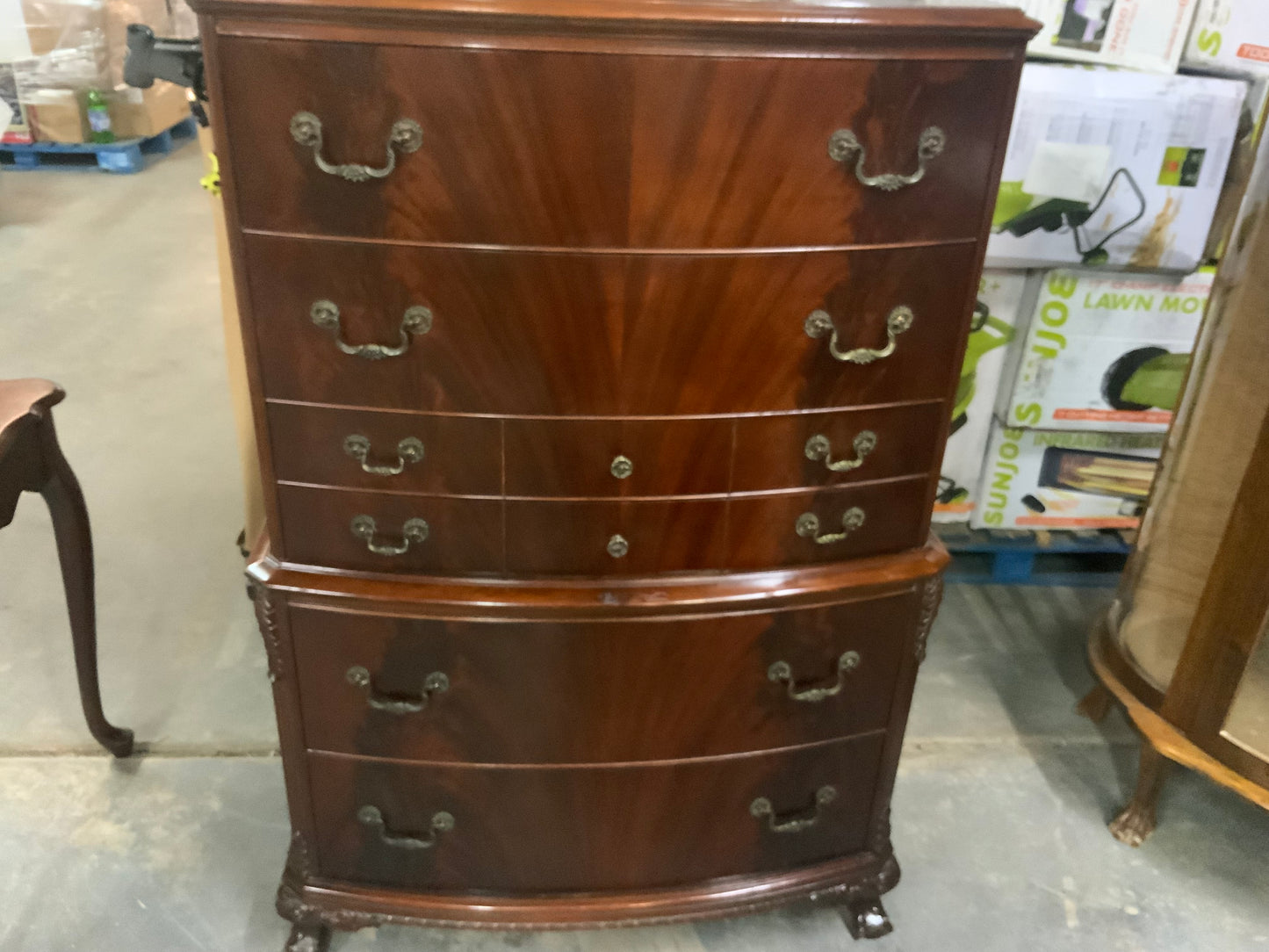 Vintage Chippendale Ball n Claw Foot Mahogany Tall Chest on Chest of 6 Drawers