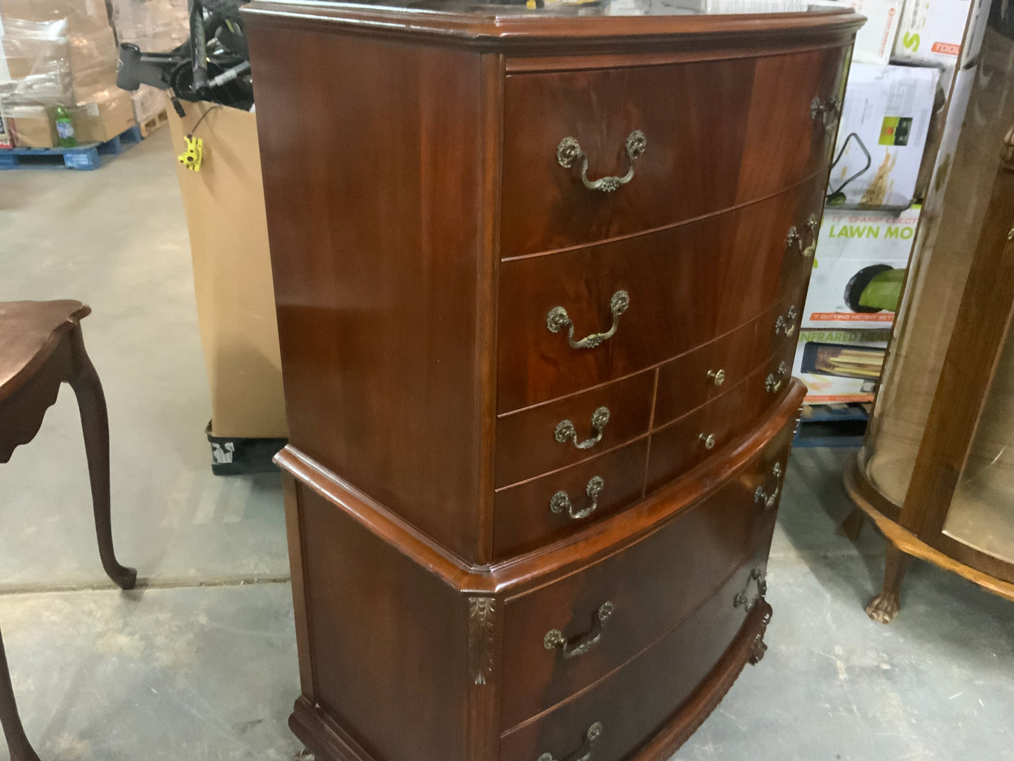 Vintage Chippendale Ball n Claw Foot Mahogany Tall Chest on Chest of 6 Drawers