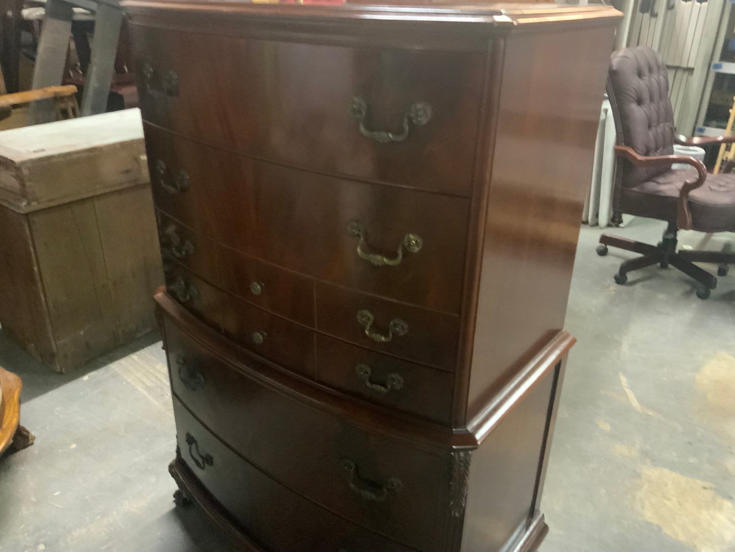 Vintage Chippendale Ball n Claw Foot Mahogany Tall Chest on Chest of 6 Drawers