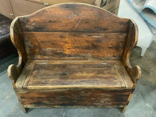 Vintage Rustic Wood Church Pew Style Bench with Storage