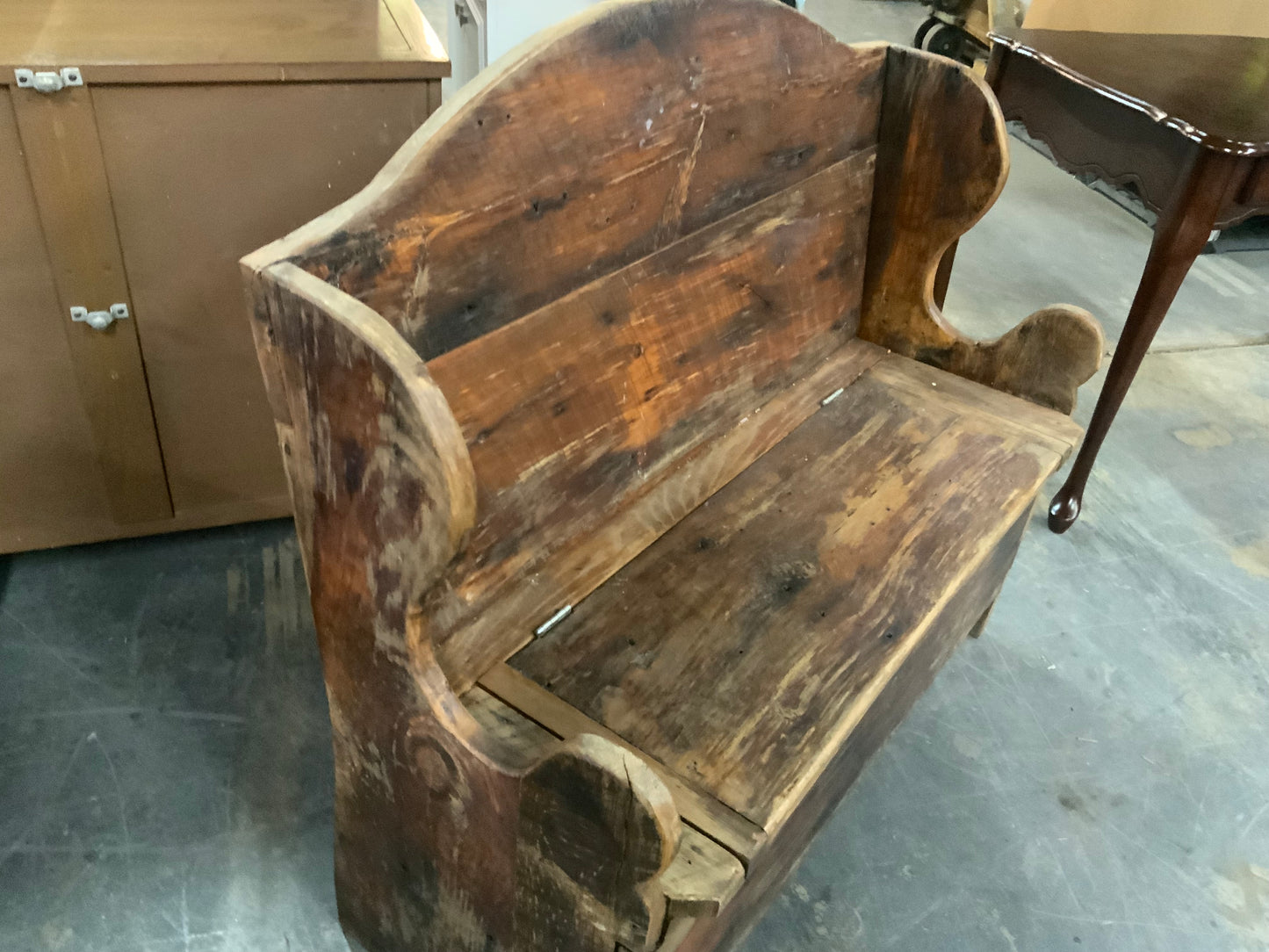 Vintage Rustic Wood Church Pew Style Bench with Storage