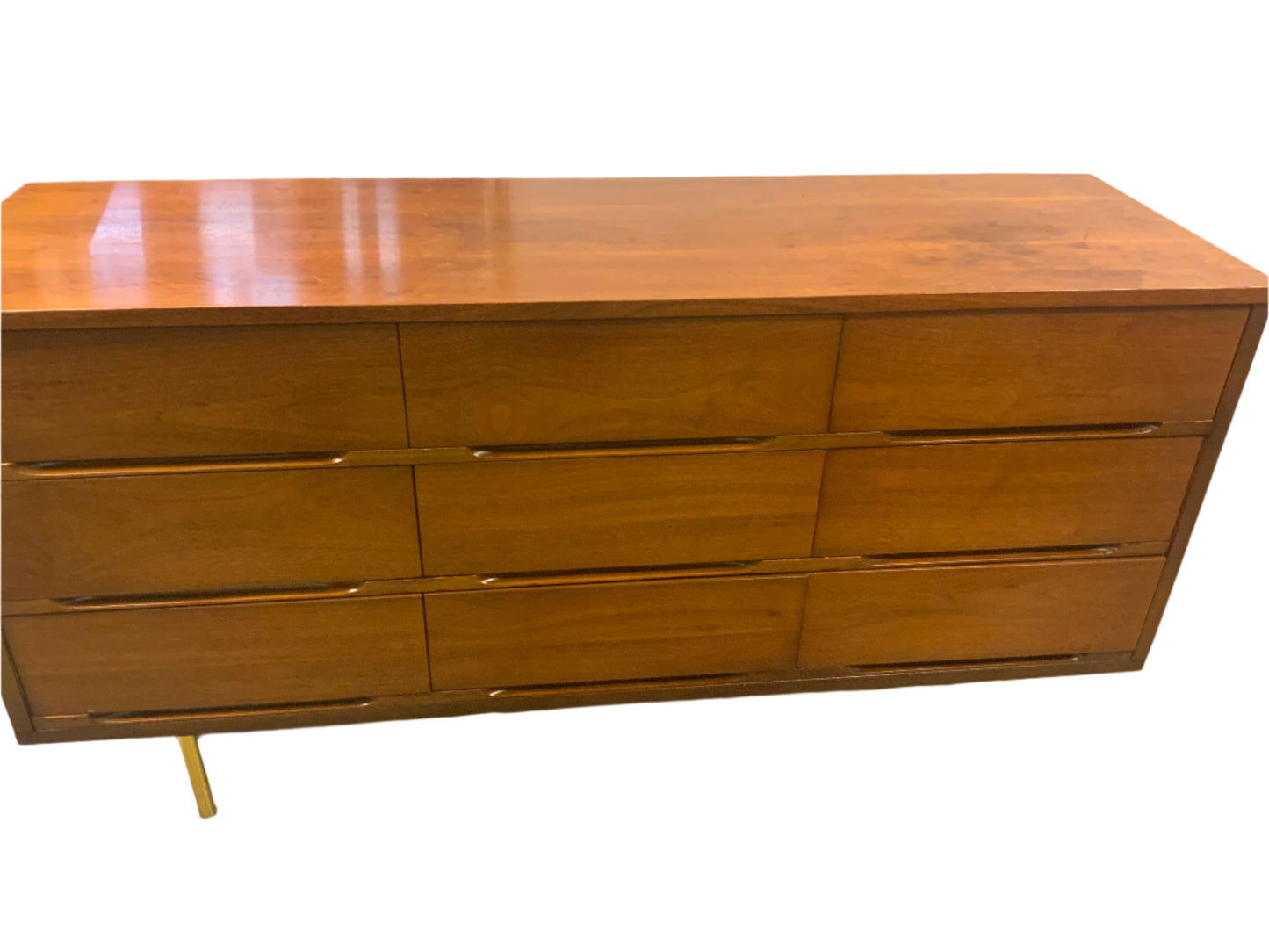 Mid Century Modern Walnut 9 Drawer Triple Dresser