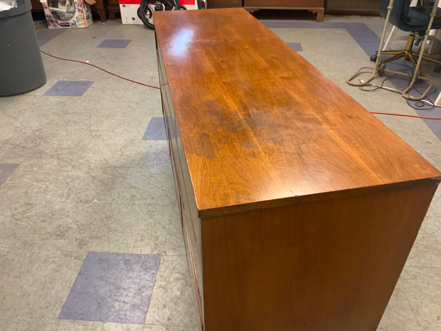 Mid Century Modern Walnut 9 Drawer Triple Dresser