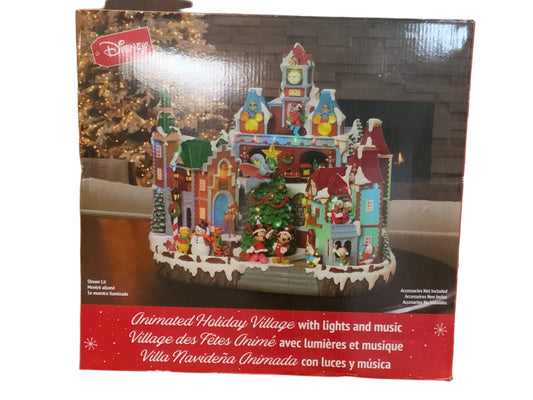 New Disney Animated Christmas Holiday Village with Lights and Music