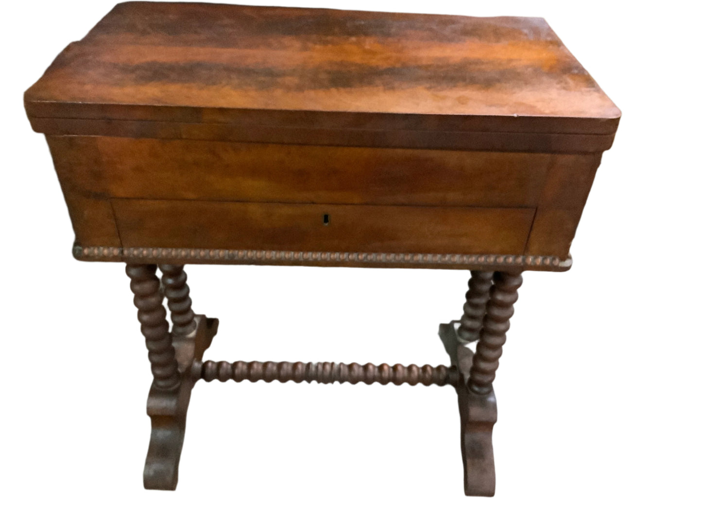 Antique Turn Leg One Drawer Foyer Game Table