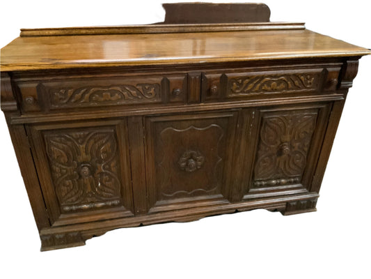 Vintage Oak Three Door Two Drawer Buffet Sideboard