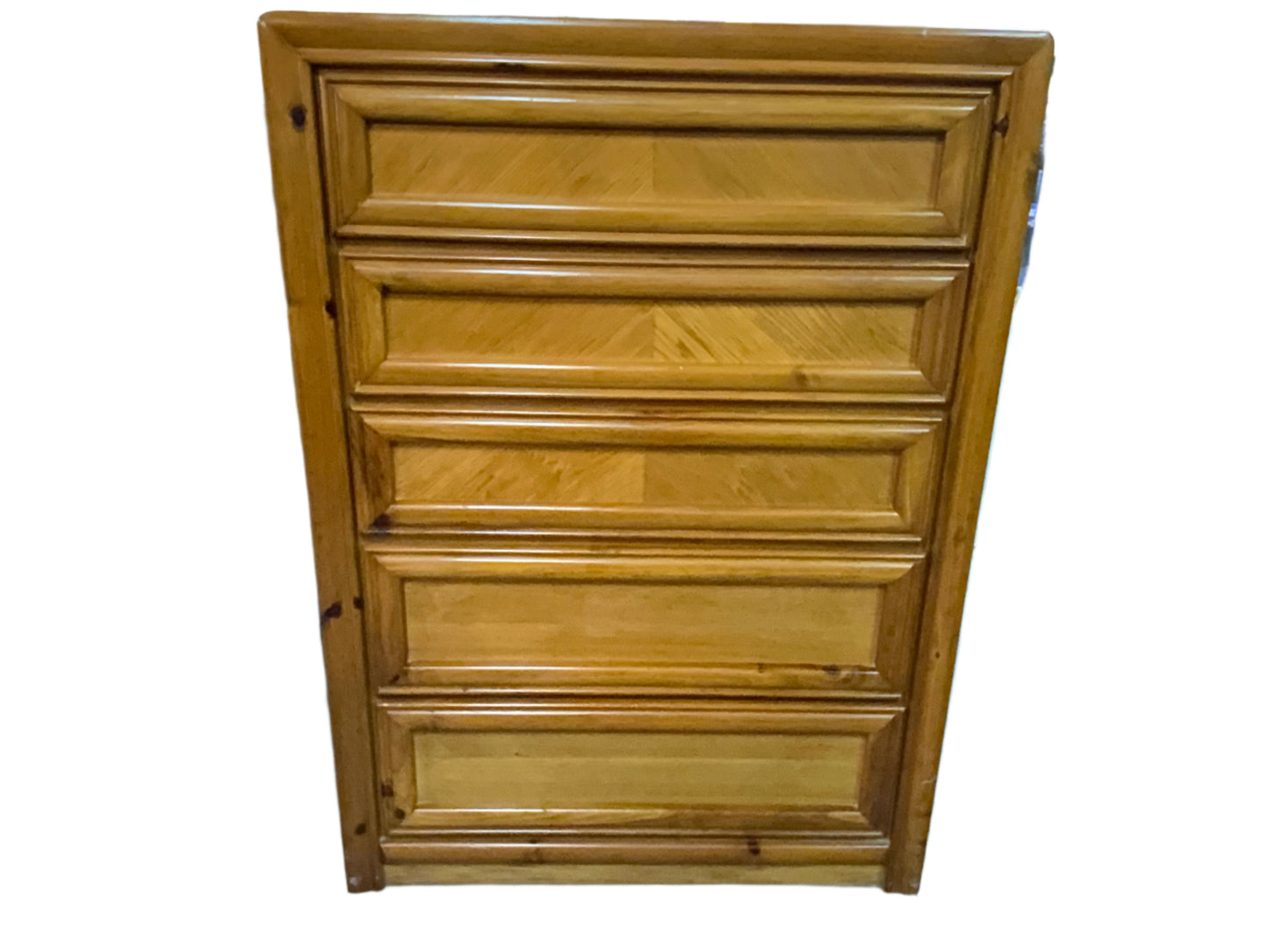 Vintage Mid Modern Oak Five Drawer Chest of Drawers