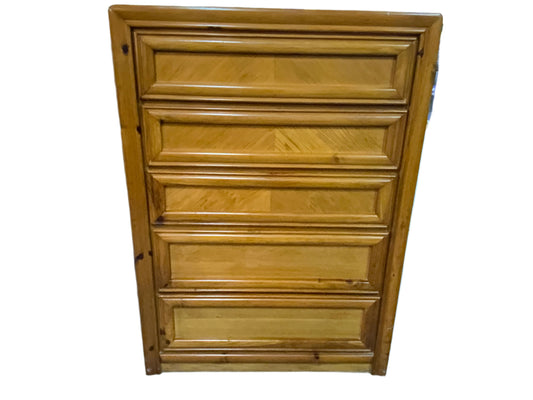 Vintage Mid Modern Oak Five Drawer Chest of Drawers