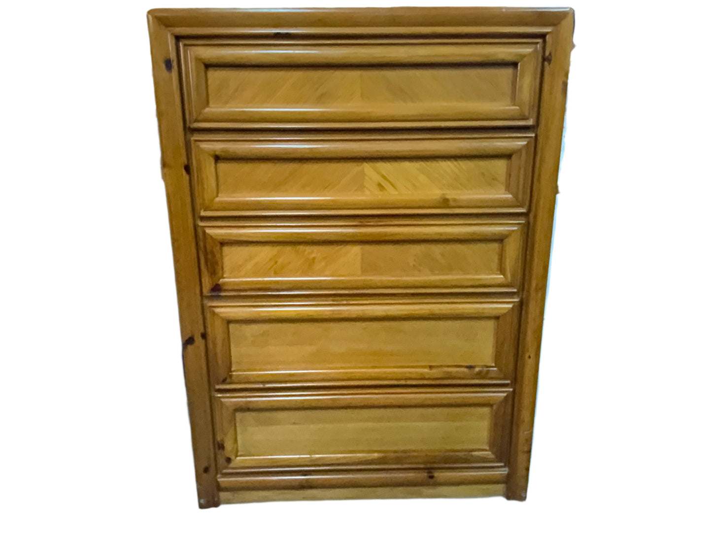 Vintage Mid Modern Oak Five Drawer Chest of Drawers