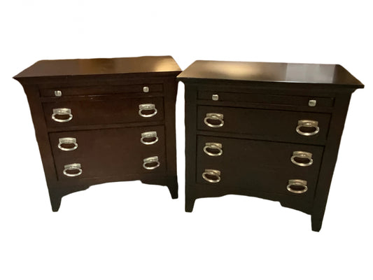 Pair of Mahogany Modern Three Drawer Nightstands