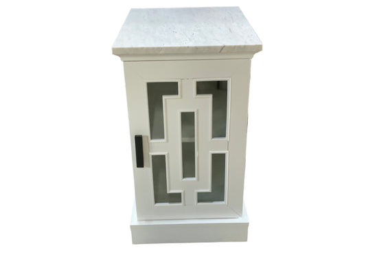 NEW White Tressaanti Single Door Marble Top Nightstand
