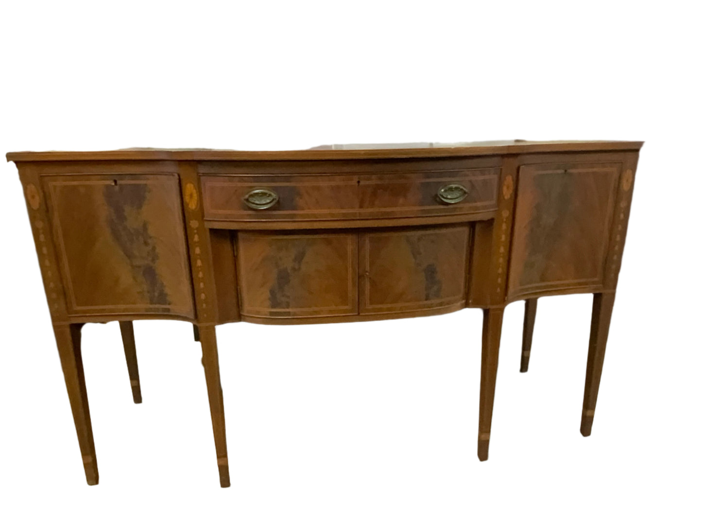 Vintage Four Door One Drawer Cherry Inlaid Buffet