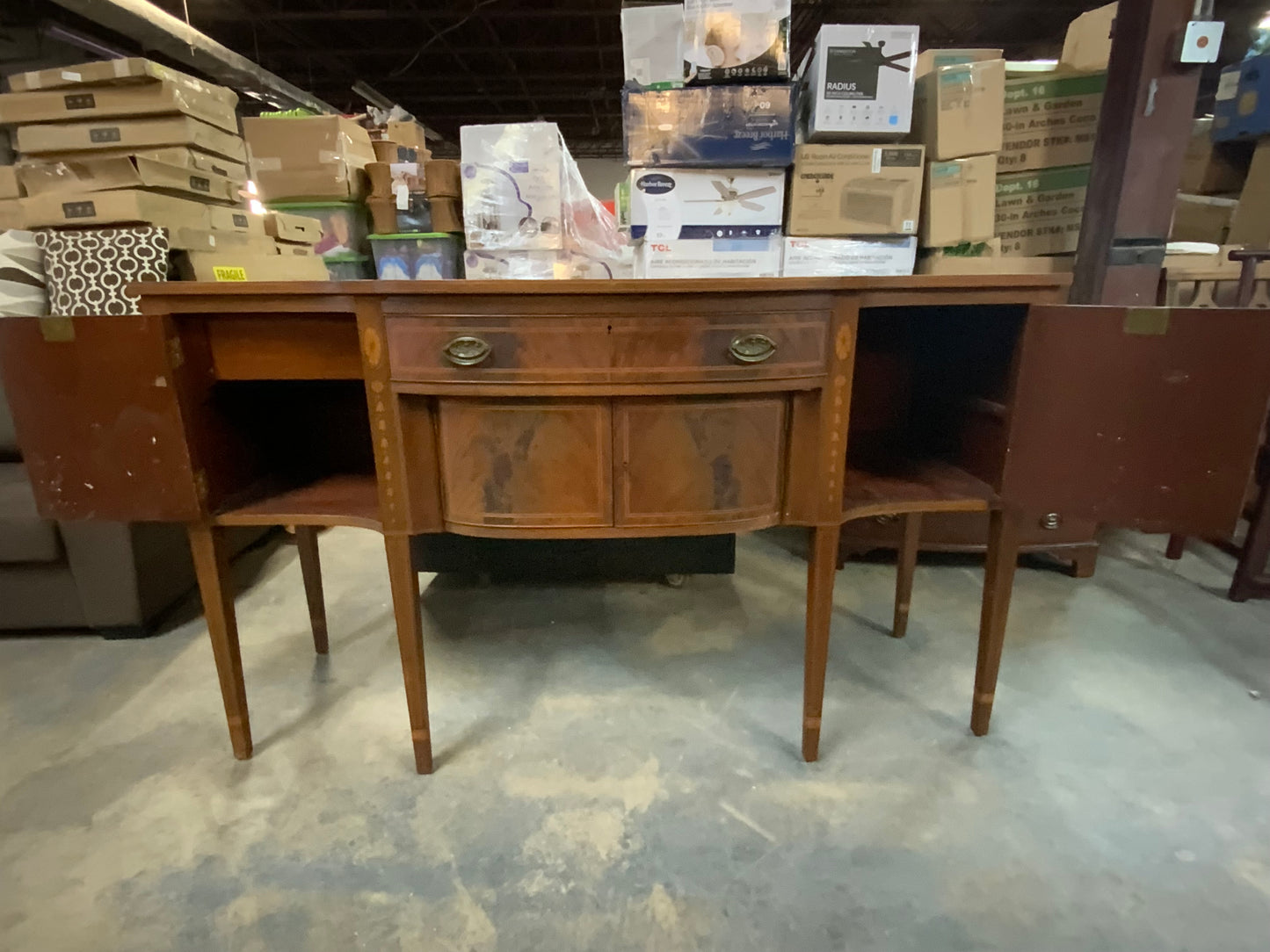 Vintage Four Door One Drawer Cherry Inlaid Buffet