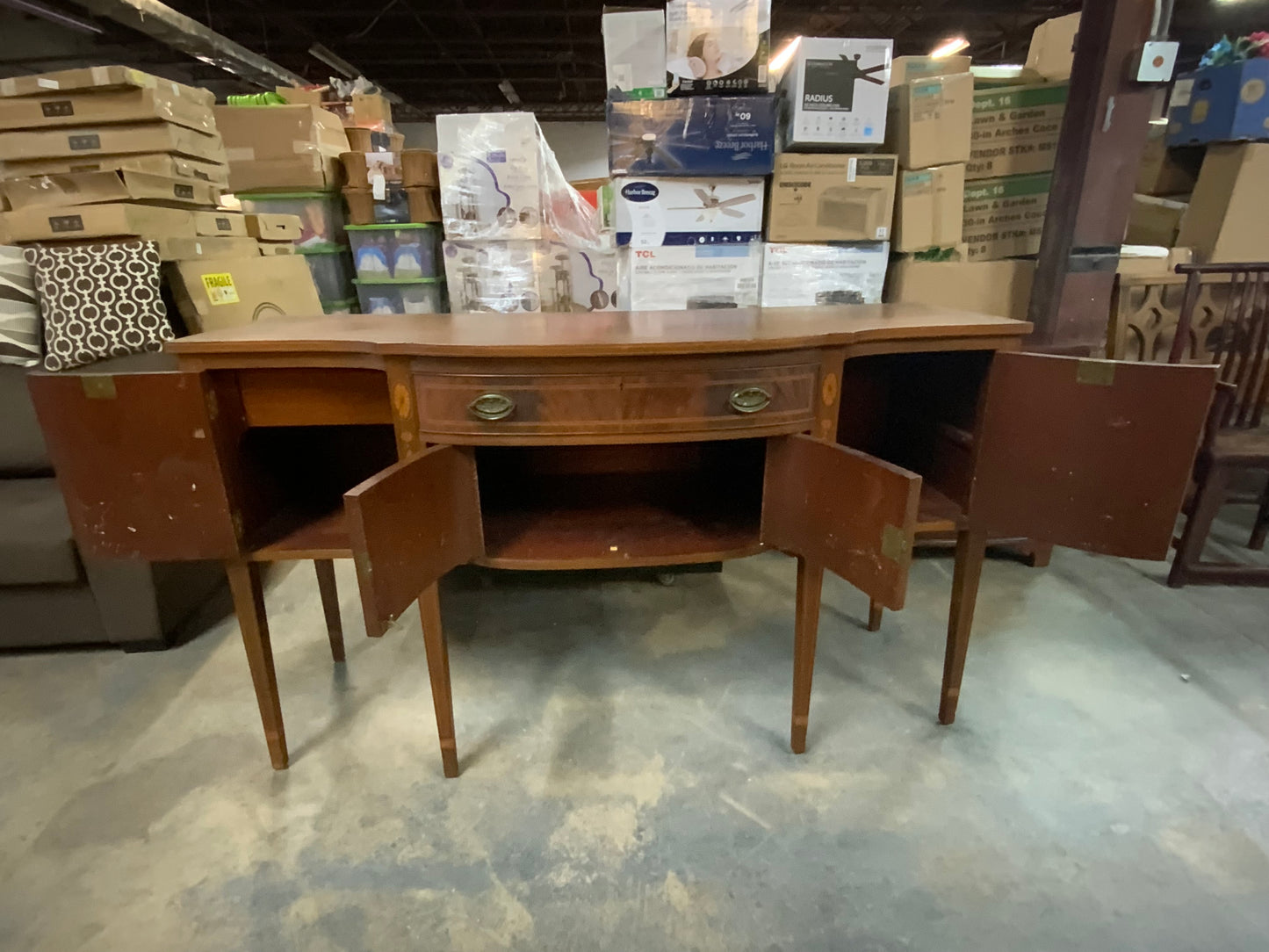 Vintage Four Door One Drawer Cherry Inlaid Buffet