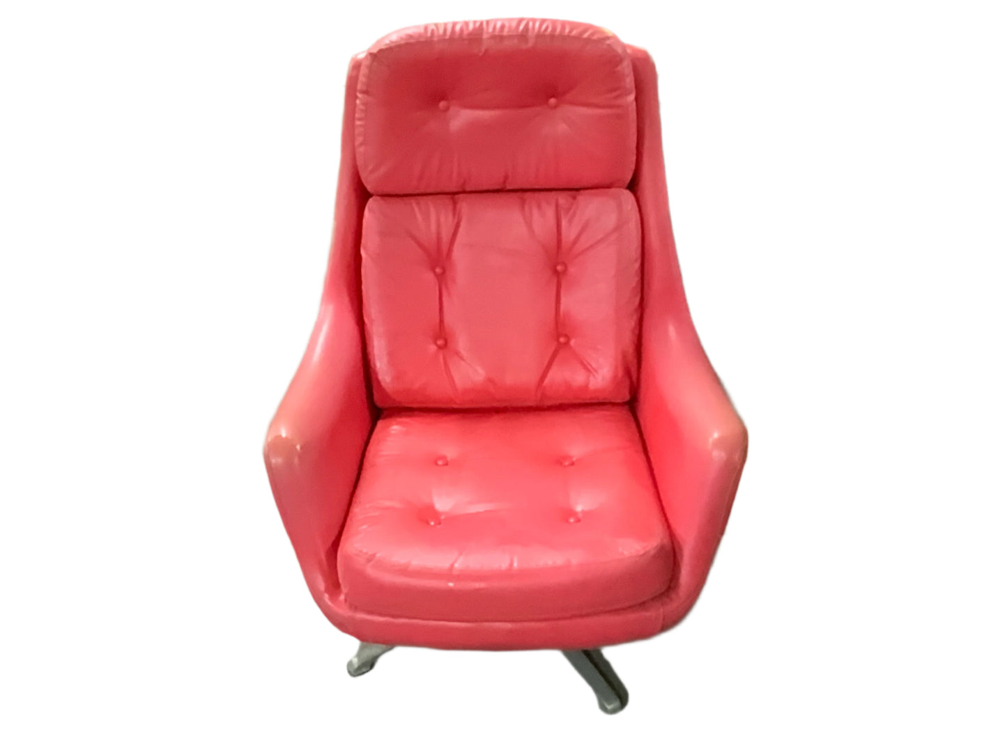 MCM Mid Century Modern OVERMAN Red Leather Swivel Lounge Chair