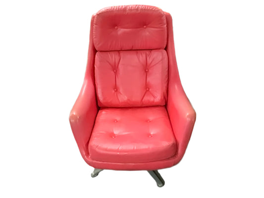 MCM Mid Century Modern OVERMAN Red Leather Swivel Lounge Chair