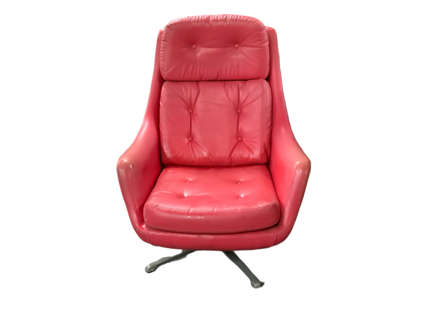 MCM Mid Century Modern OVERMAN Red Leather Swivel Lounge Chair