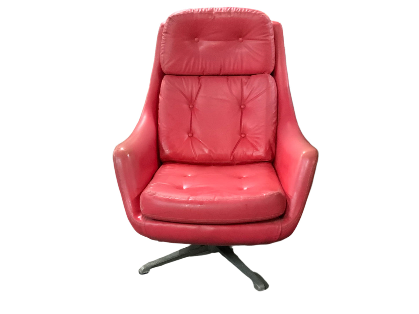 MCM Mid Century Modern OVERMAN Red Leather Swivel Lounge Chair