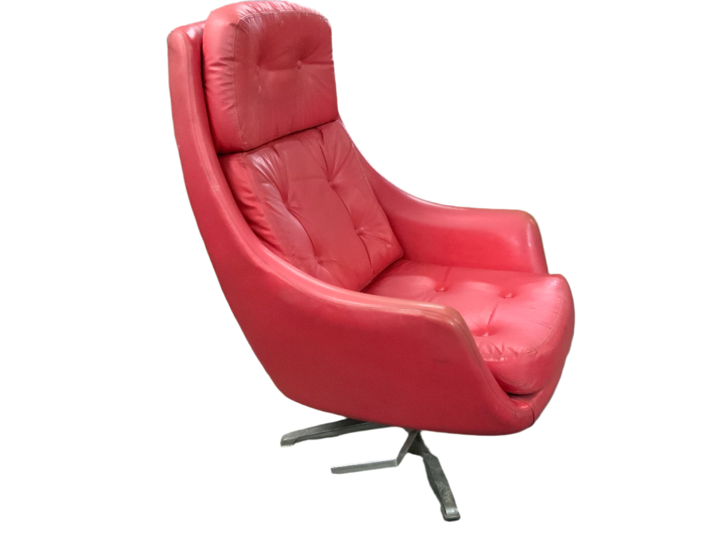 MCM Mid Century Modern OVERMAN Red Leather Swivel Lounge Chair