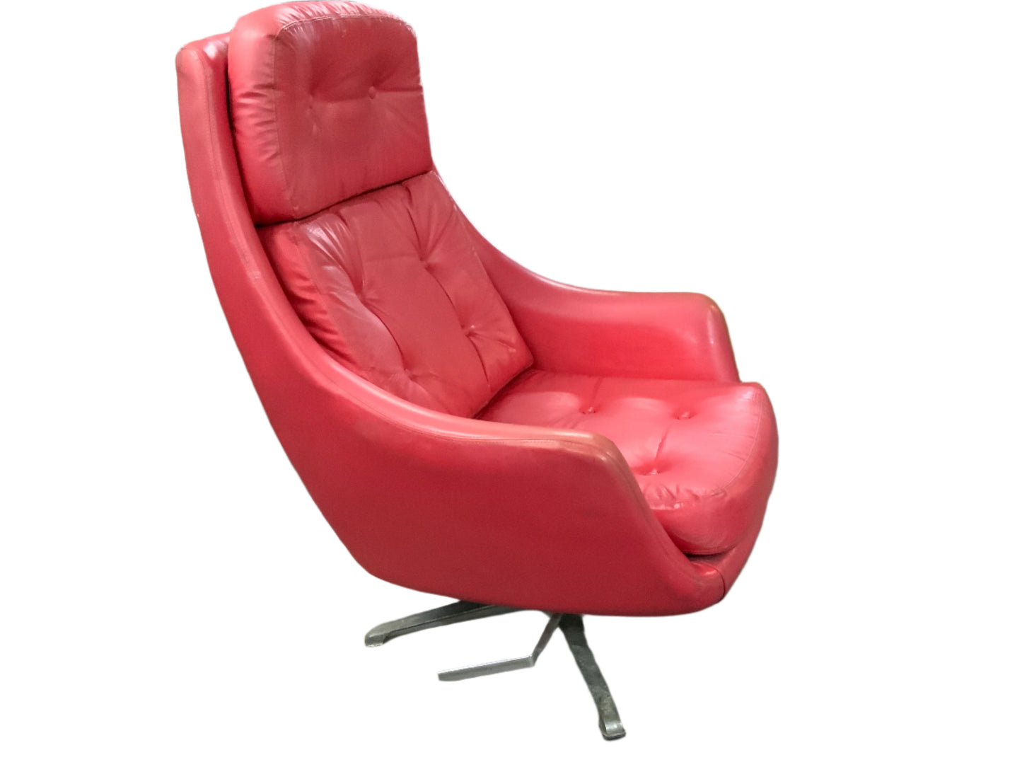 MCM Mid Century Modern OVERMAN Red Leather Swivel Lounge Chair