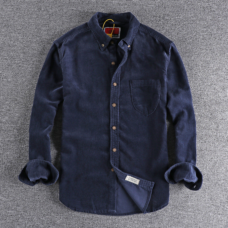 NEW Retro Trendy Sleeve Color Matching Men's Corduroy Long Sleeve Shirt