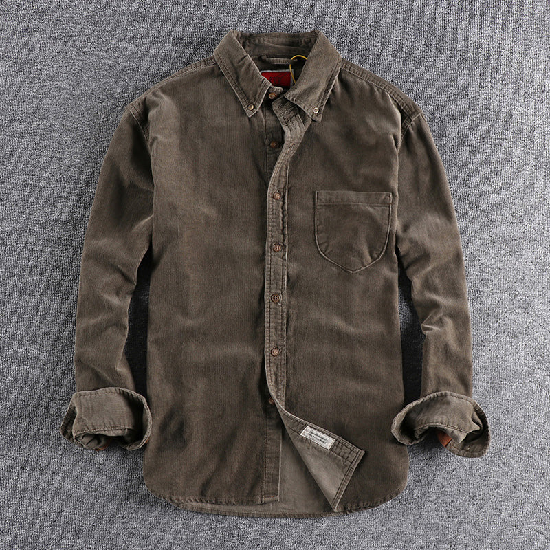 NEW Retro Trendy Sleeve Color Matching Men's Corduroy Long Sleeve Shirt