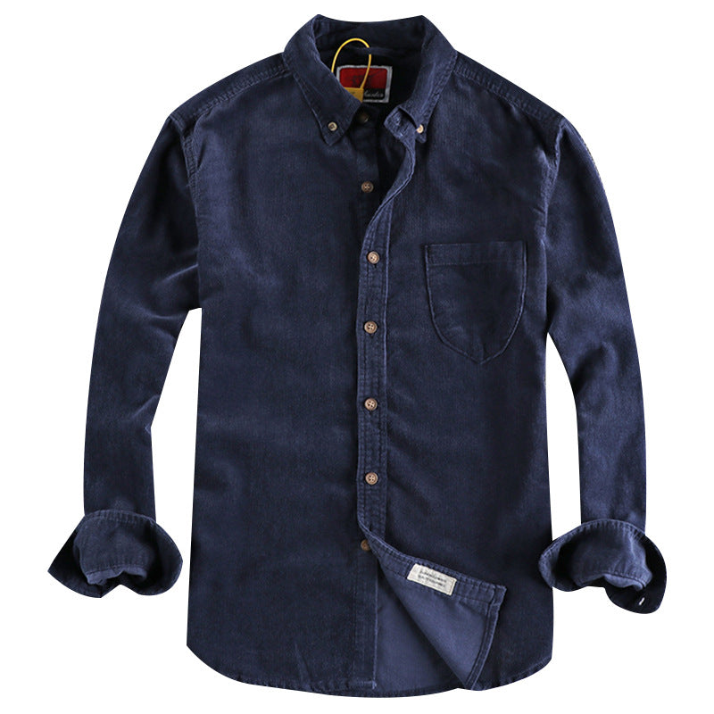 NEW Retro Trendy Sleeve Color Matching Men's Corduroy Long Sleeve Shirt