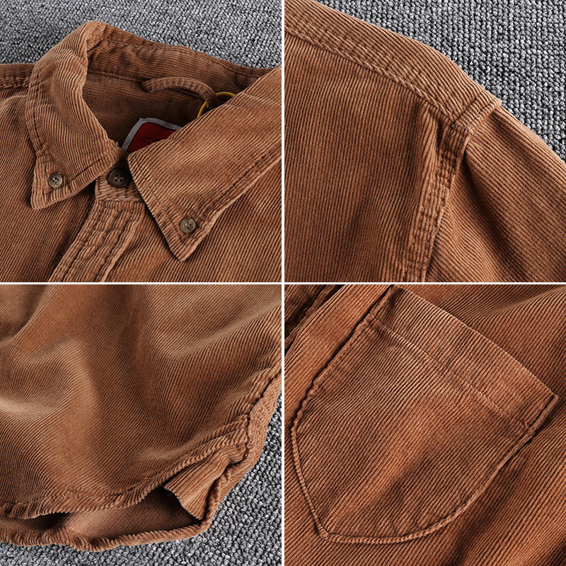 NEW Retro Trendy Sleeve Color Matching Men's Corduroy Long Sleeve Shirt
