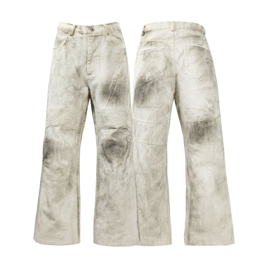New Washed Old Color Pleated Stitching Straight Cargo Loose Trousers
