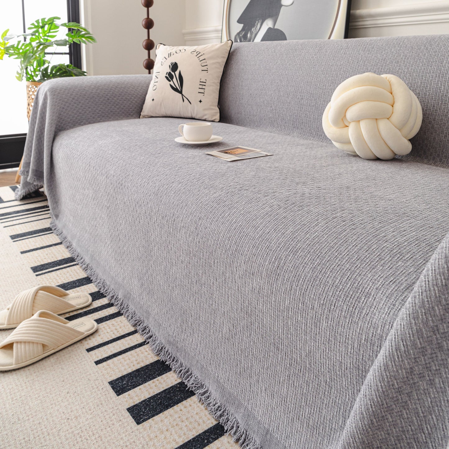 NEW Textured Woven Modern Sofa Cover, Natural Blend Decorative Couch Throw Blanket