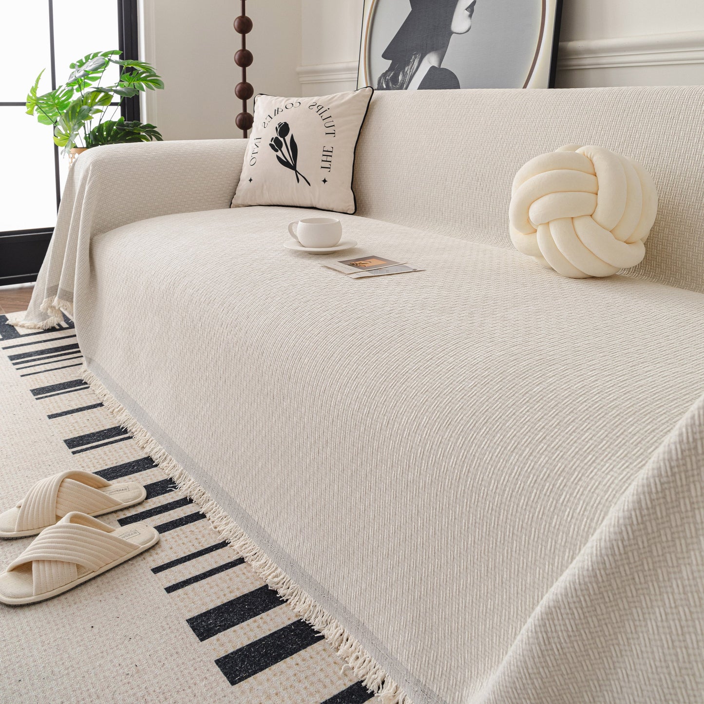 NEW Textured Woven Modern Sofa Cover, Natural Blend Decorative Couch Throw Blanket