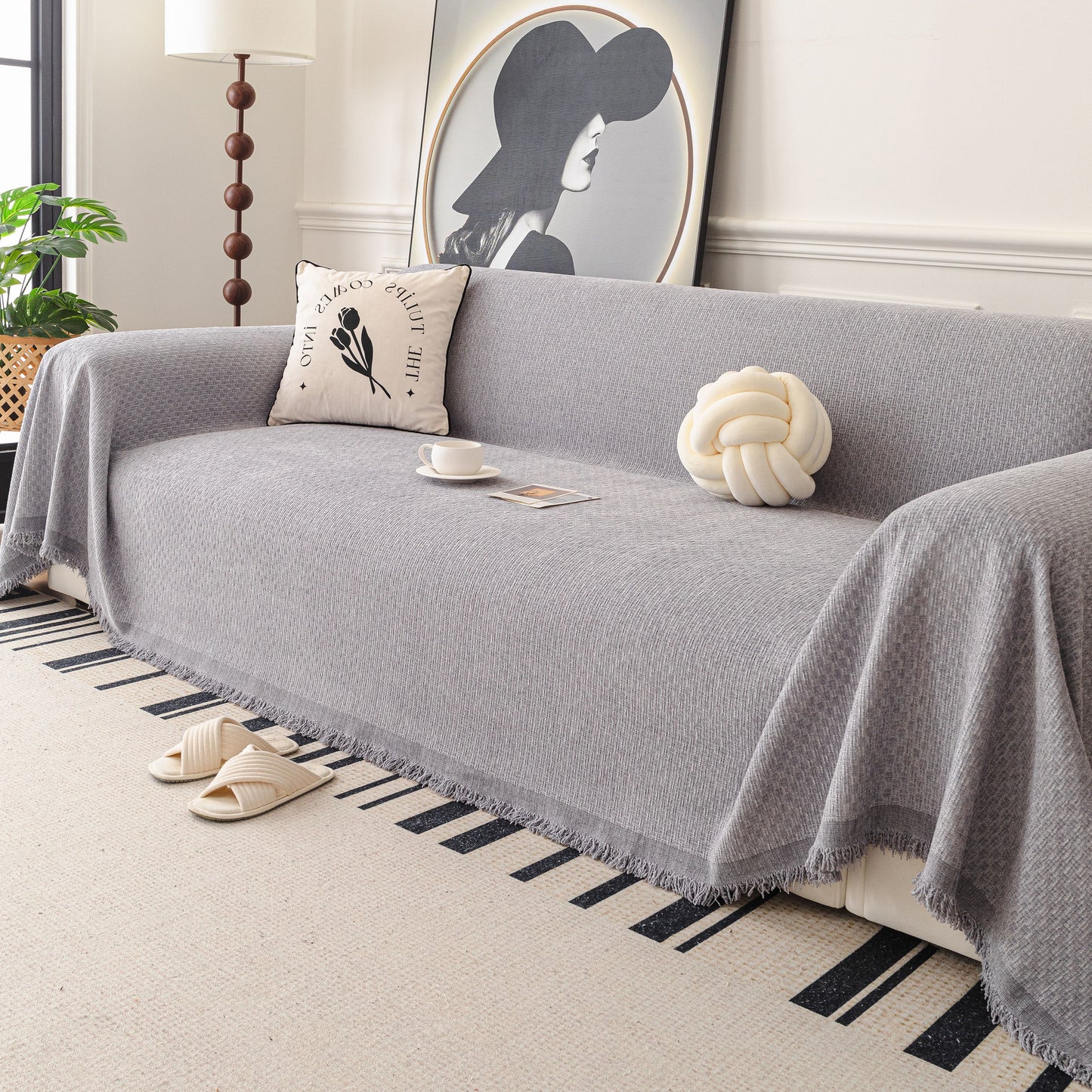 NEW Textured Woven Modern Sofa Cover, Natural Blend Decorative Couch Throw Blanket