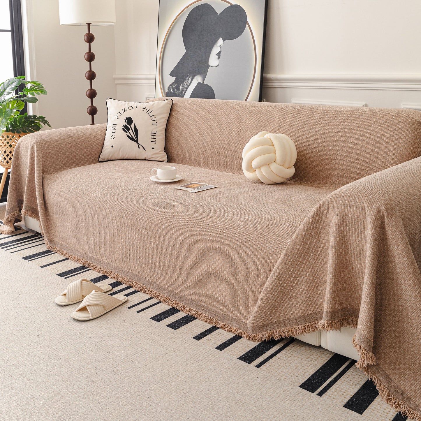 NEW Textured Woven Modern Sofa Cover, Natural Blend Decorative Couch Throw Blanket