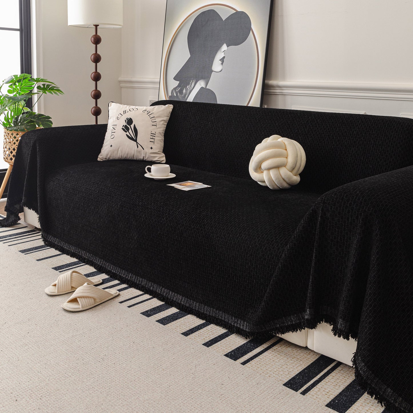 NEW Textured Woven Modern Sofa Cover, Natural Blend Decorative Couch Throw Blanket