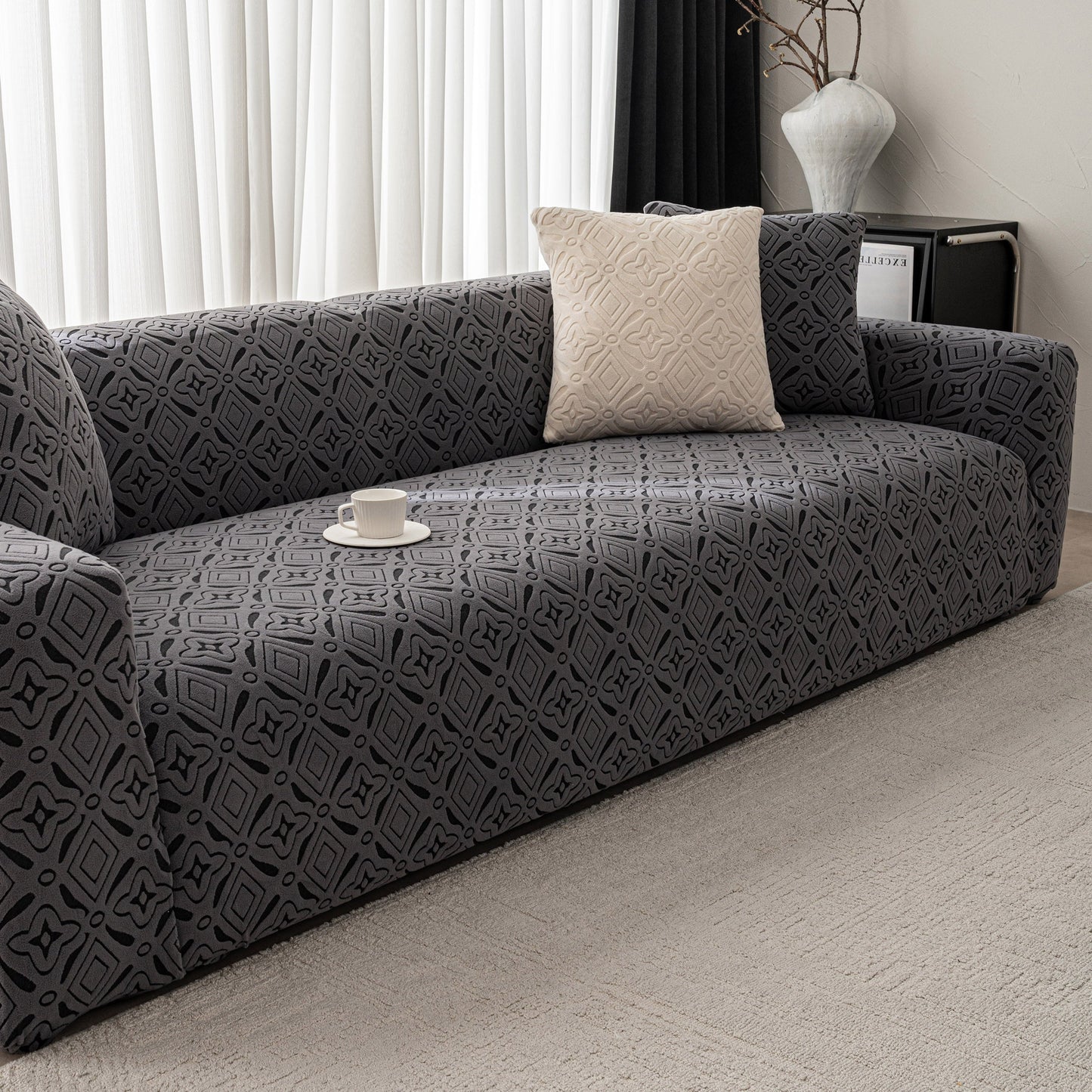NEW 3D Jacquard Geometric Sofa Cover, High Stretch Soft Polar Fleece Slipcover for Couch