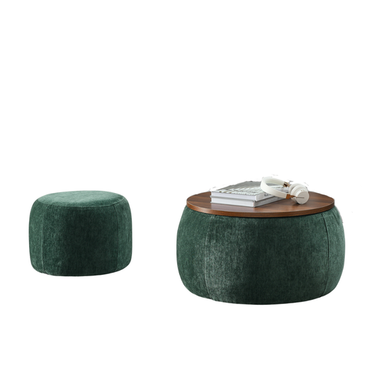 NEW Modern Classic Round Storage Ottoman Coffee Table with Removable Top