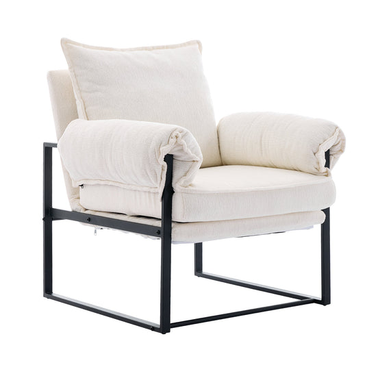 NEW Golden Leg Adjustable Frame Sofa in Creamy White Chenille, 31.5L x 28.5W x 34.7H inches