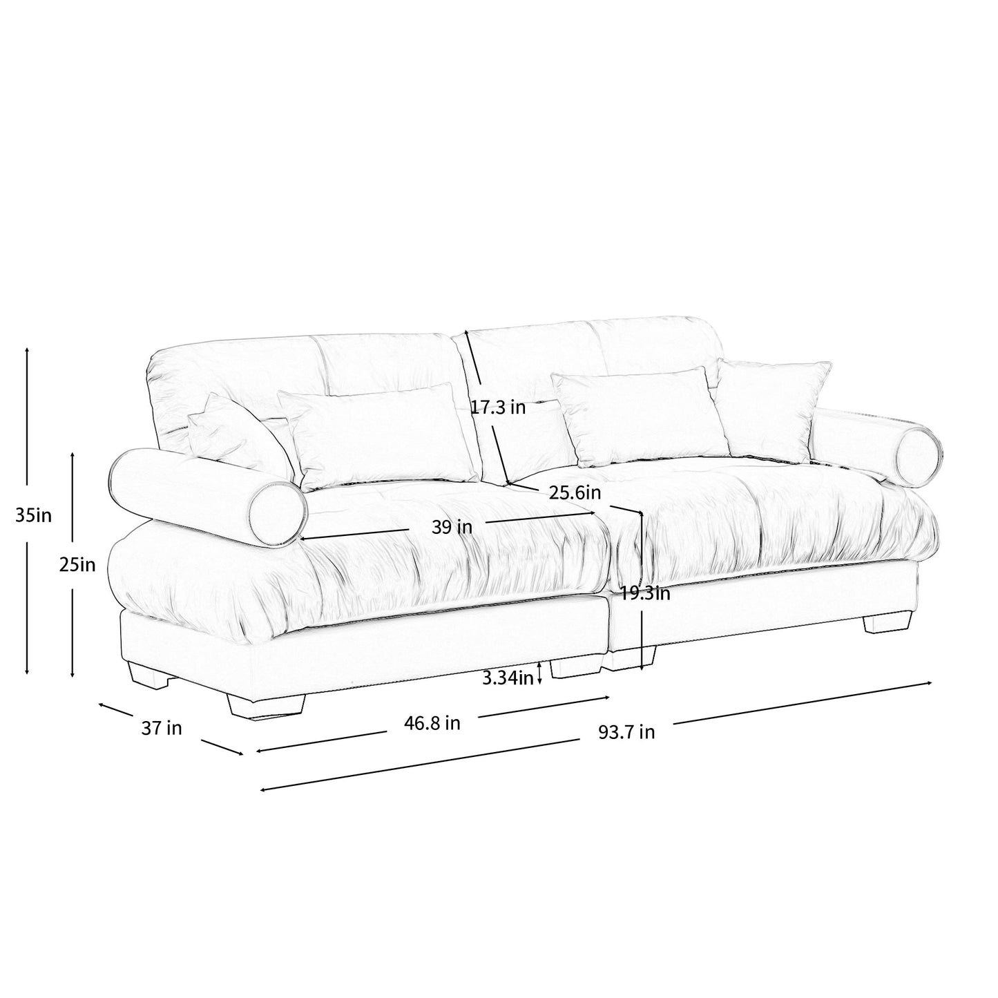 NEW Modern Camel Velvet Two-Seater Sofa with Bolstered Armrests and Pillows