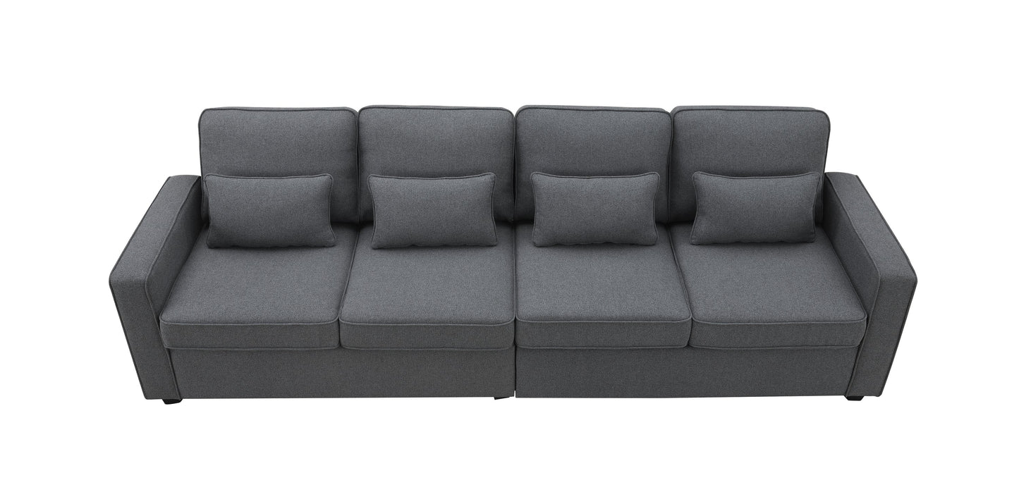 NEW 104' 4-Seater Modern Linen Fabric Minimalist Style Couch Sofa with Armrest Pockets and 4 Pillows