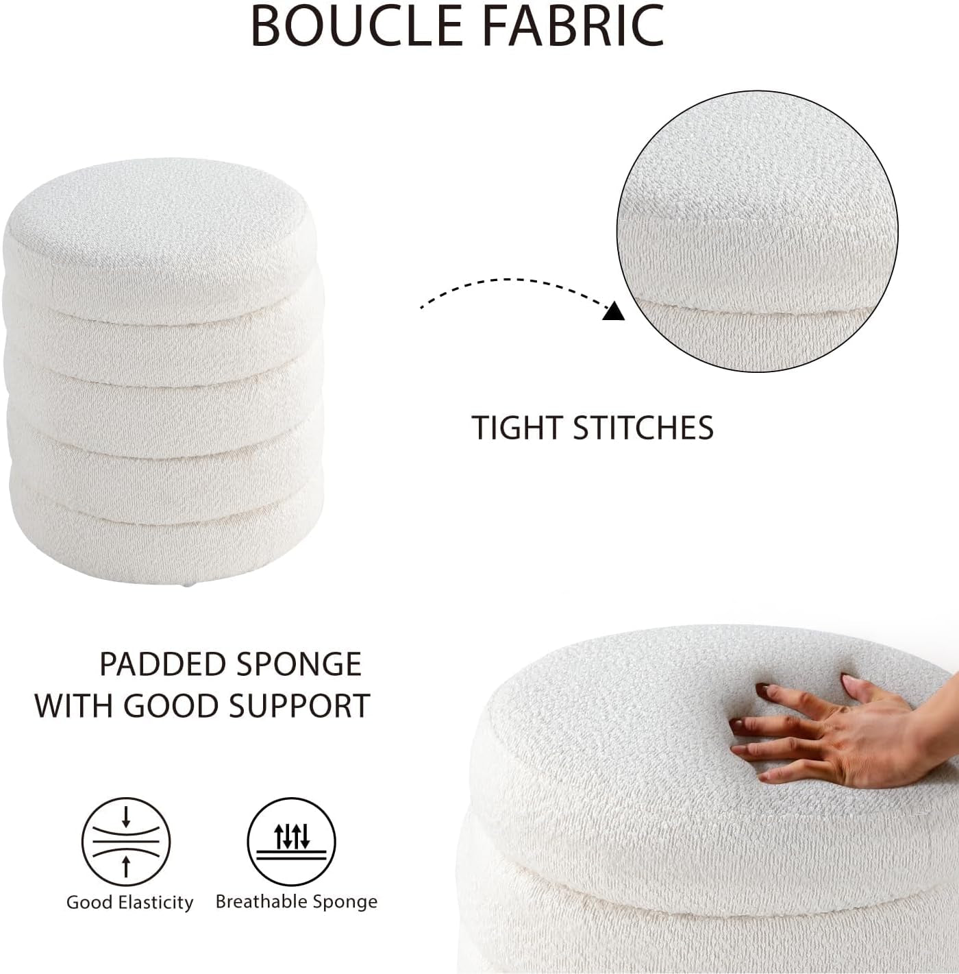 NEW Round Ottoman With Hidden Storage And Cushioned Top