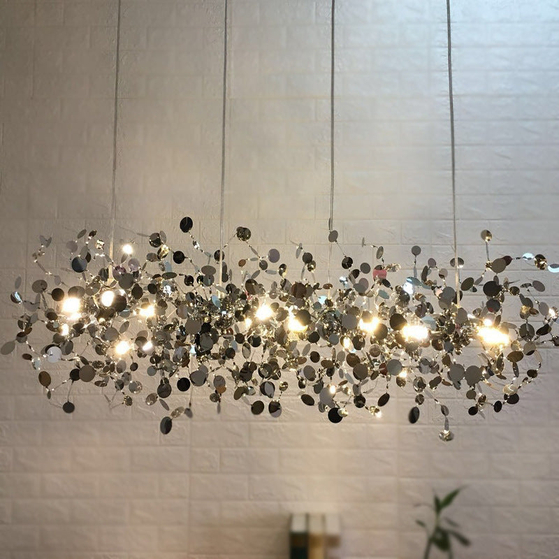 NEW Nordic Minimalist Living Room Window Bar Tree Leaf Stainless Steel Chandelier