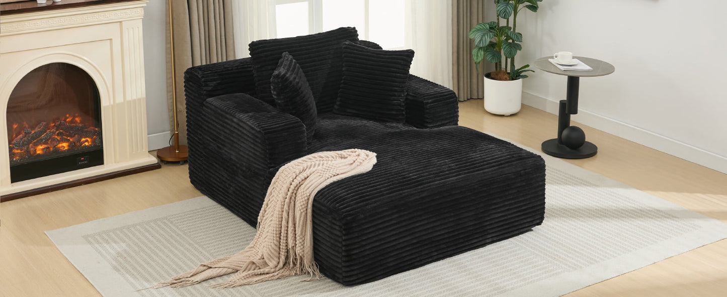 NEW Modern Black Corduroy Chaise Lounge Sofa Bed with Removable Pillows, 48.8' Upholstered Sleeper Sofa