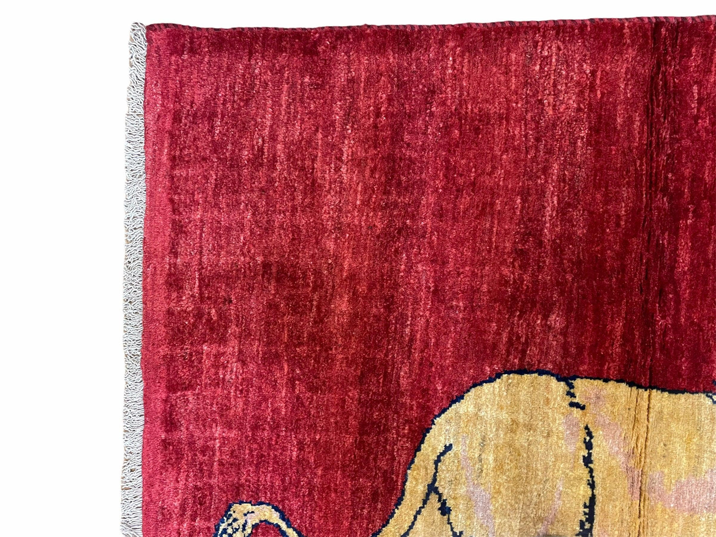 NEW 3 X 5 Handmade Hand-Knotted Quality Wool Rug New Vintage Lion Red Pictorial