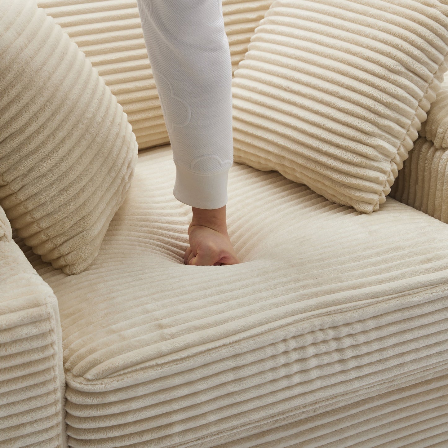 NEW Corduroy Beige Upholstered Chaise Lounge Sofa